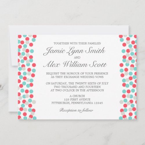 Aqua and Coral Polka Dot Wedding Invitation