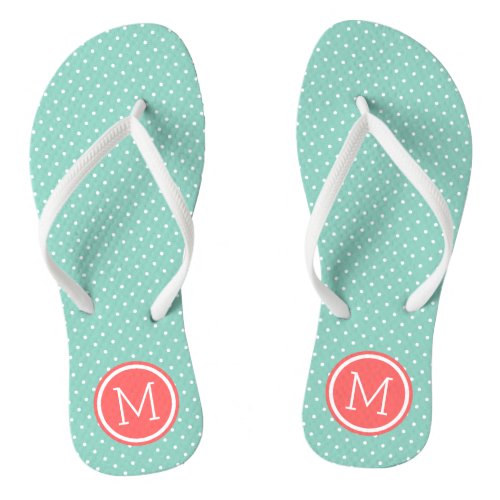 Aqua and Coral Tiny Dots Monogram Flip Flops