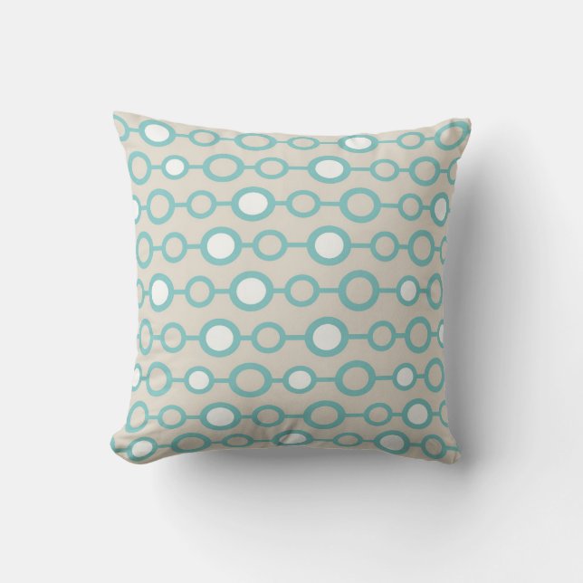 Aqua and Cream Circles Throw Pillow (Front)
