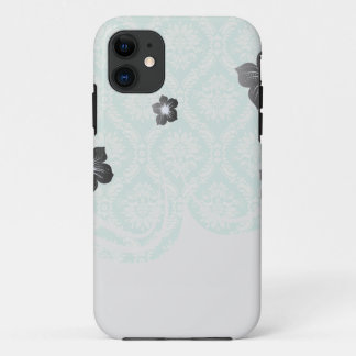 aqua and cream fleur elegant damask iPhone 11 case