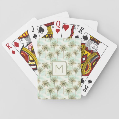 Aqua and Cream Tropical Palm Tree Monogram Poker Cards