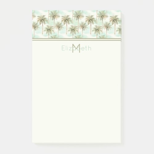 Aqua and Cream Tropical Palm Tree Monogram Post_it Notes