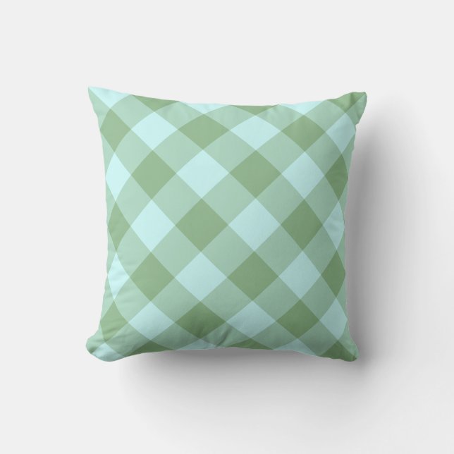 Aqua and Dark Sea Green Gingham Throw Pillow (Front)