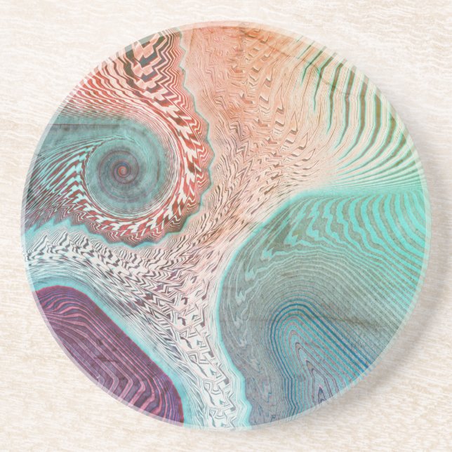 Aqua and Eggplant and Taupe Oceanic Swirls  Coaster (Front)