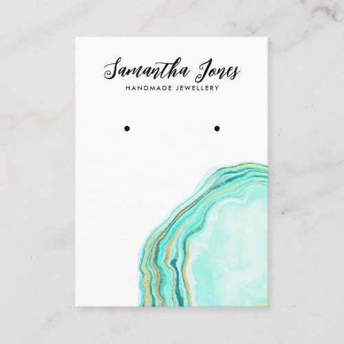  Aqua and Gold Agate Watercolor  Earrings Display Business Card