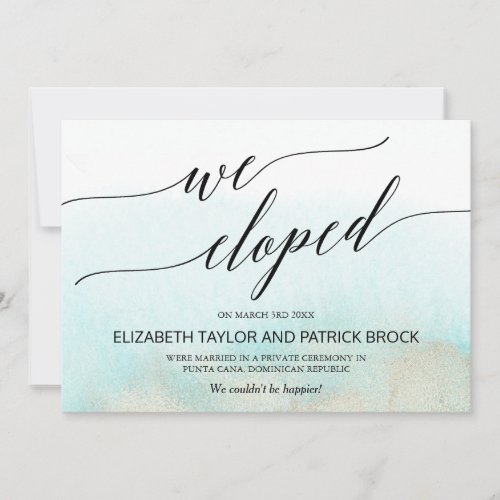 Aqua and Gold Beach Elopement Announcement