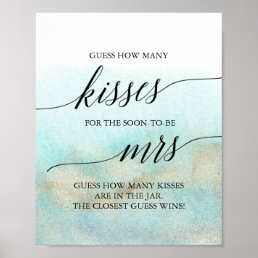 Aqua and Gold Beach Guess How Many Kisses Poster