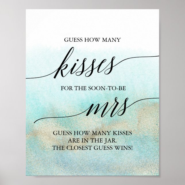 Aqua and Gold Beach Guess How Many Kisses Poster (Front)