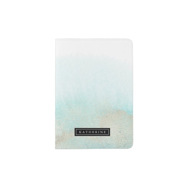 Aqua and Gold Beach Personalized Passport Holder (Front)