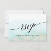 Aqua and Gold Beach Simple RSVP Card (Front)