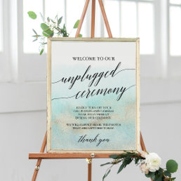 Aqua and Gold Beach Unplugged Ceremony Sign