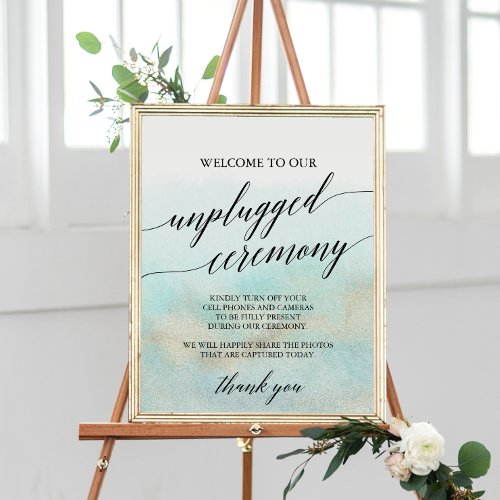 Aqua and Gold Beach Unplugged Ceremony Sign