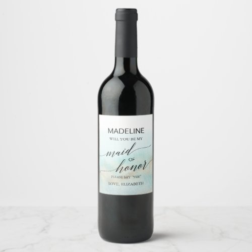 Aqua and Gold Beach Will You Be My Maid of Honor Wine Label