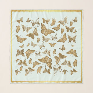 Aqua and Gold Butterfly Chiffon Scarf