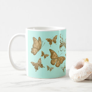 Aqua and Gold Butterfly coffee mug