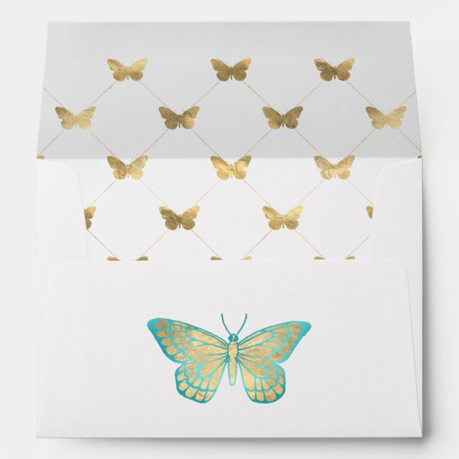Aqua and Gold Butterfly Envelope (Back (Bottom))