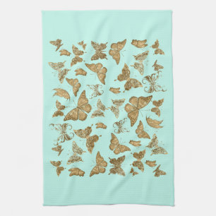 Aqua and Gold Butterfly Kitchen Towel
