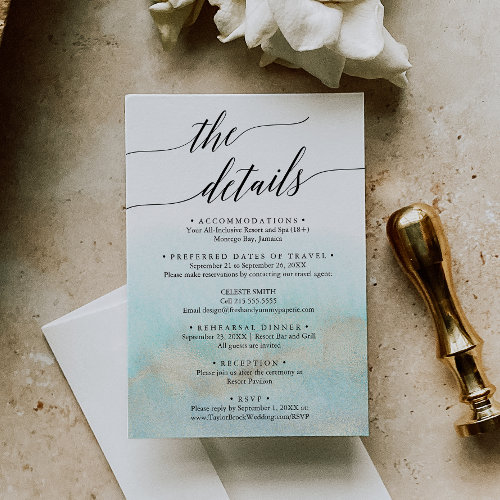 Aqua and Gold Destination Wedding Travel Details