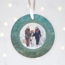 Aqua and Gold Fairy Lights | Two Family Photos Ornament