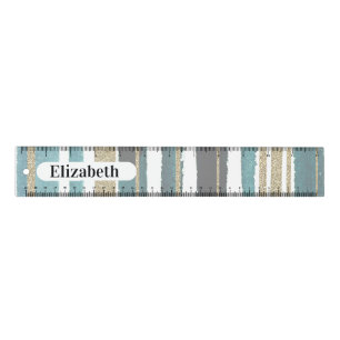 Aqua and gold glitter stripes personalized ruler