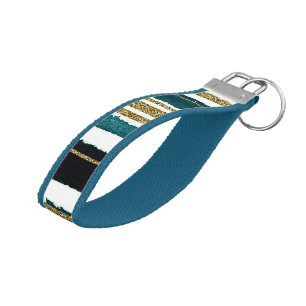 Aqua and gold glitter stripes Wrist Keychain