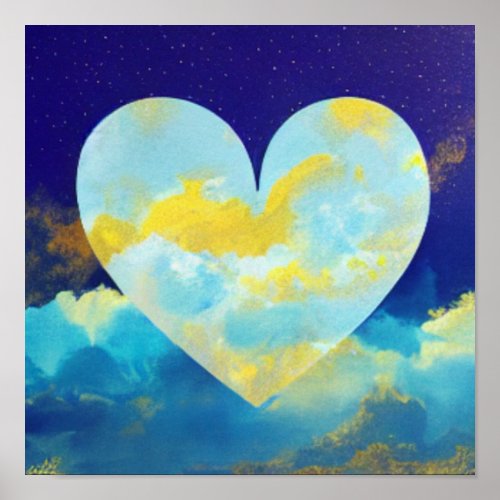 Aqua and Gold Heart Poster