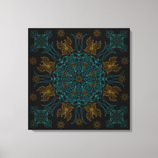Aqua and Gold Mandala Art Canvas Print (Front)