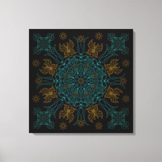 Aqua and Gold Mandala Art Canvas Print (Front)