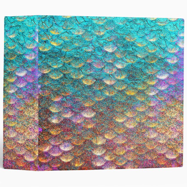 Aqua and Gold Mermaid Scales 3 Ring Binder (Front/Spine)