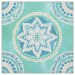 Aqua and Gold MIGHTY MEDALLION Mandala Fabric