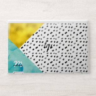Aqua and Gold Mixed Media Personalized HP Laptop Skin