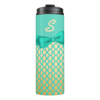 Aqua and Gold Monogrammed Thermal Tumbler