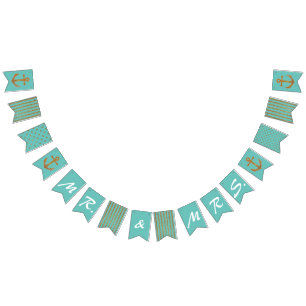 Aqua and Gold Nautical Wedding Bunting Flags