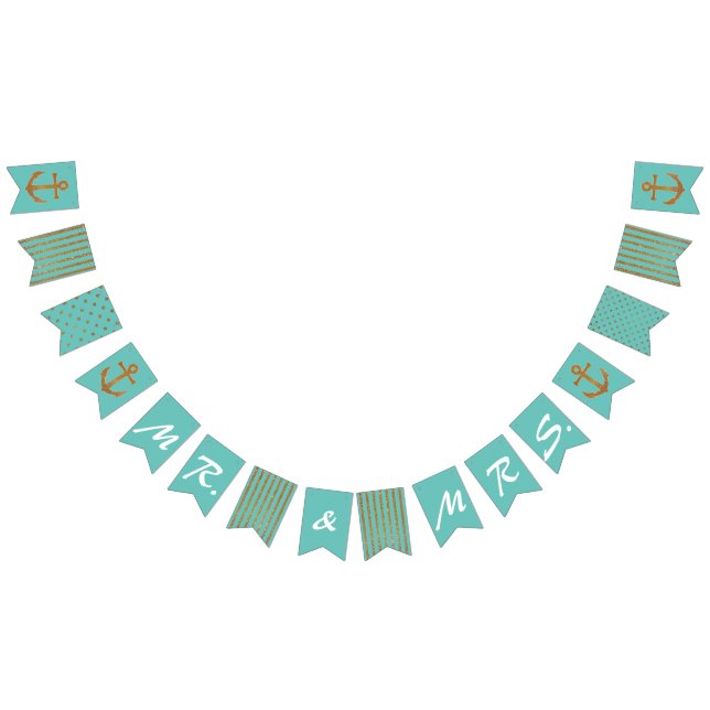 Aqua and Gold Nautical Wedding Bunting Flags (All)