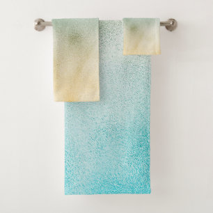 Aqua and Gold Ombre Foil Bath Towel Set