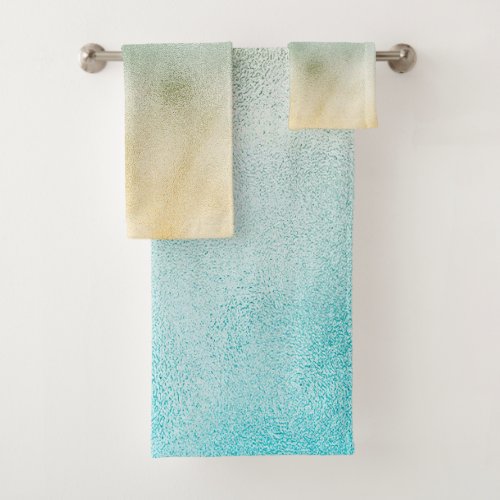 Aqua and Gold Ombre Foil Bath Towel Set