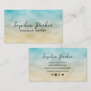 Aqua and Gold Ombre Foil Business Card