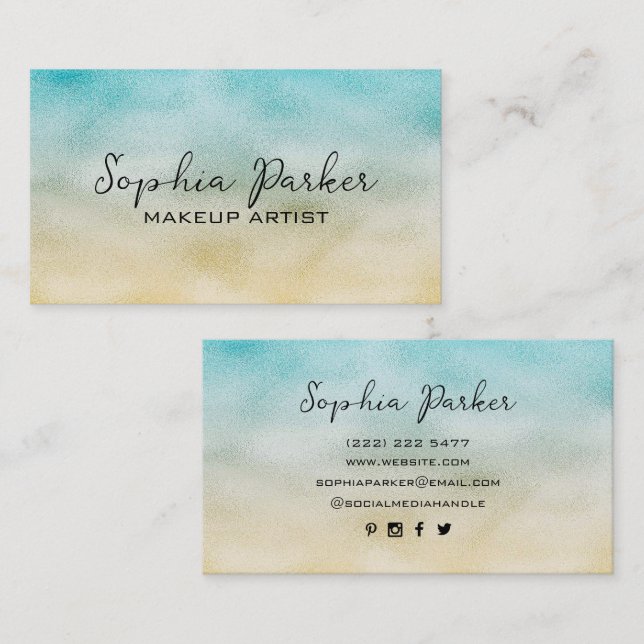 Aqua and Gold Ombre Foil Business Card (Front/Back)