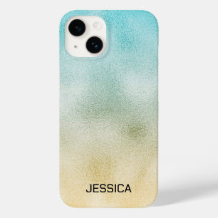 Aqua and Gold Ombre Foil Case-Mate iPhone 14 Case