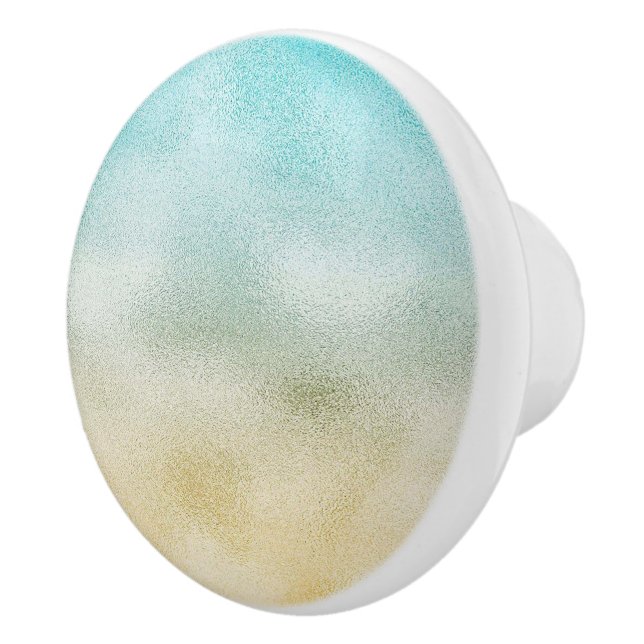 Aqua and Gold Ombre Foil Ceramic Knob (Right)