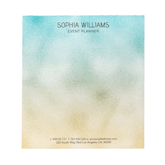 Aqua and Gold Ombre Foil Notepad (Front)