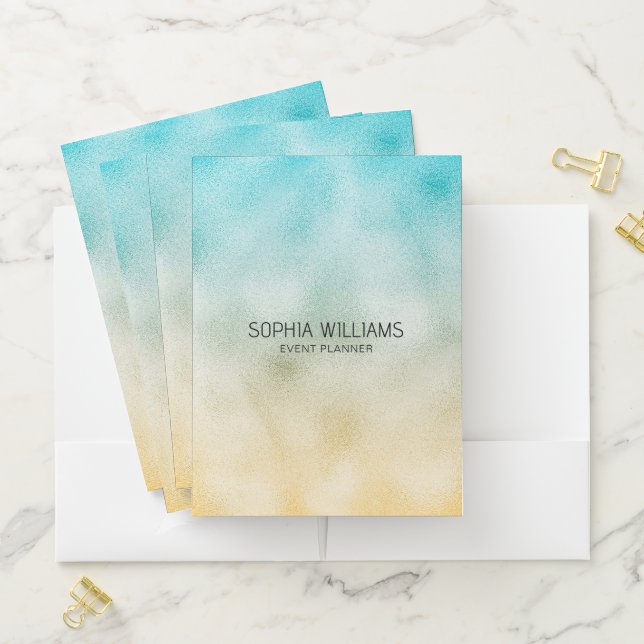 Aqua and Gold Ombre Foil Pocket Folder (In Situ)
