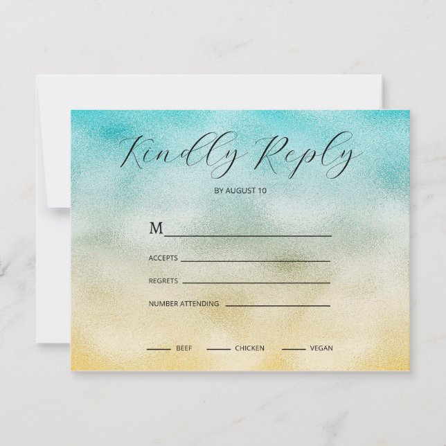 Aqua and Gold Ombre Foil RSVP Card (Front)