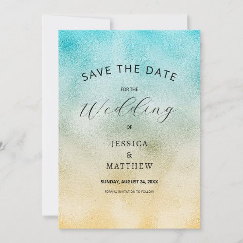 Aqua and Gold Ombre Foil Save The Date
