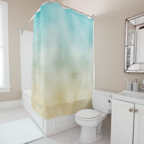 Aqua and Gold Ombre Foil Shower Curtain