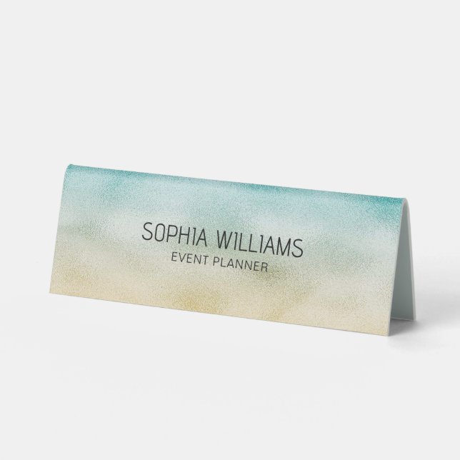 Aqua and Gold Ombre Foil Table Tent (Front)