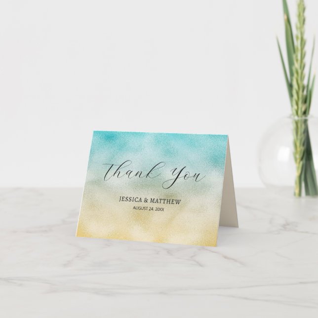 Aqua and Gold Ombre Foil Thank You Card (Front)