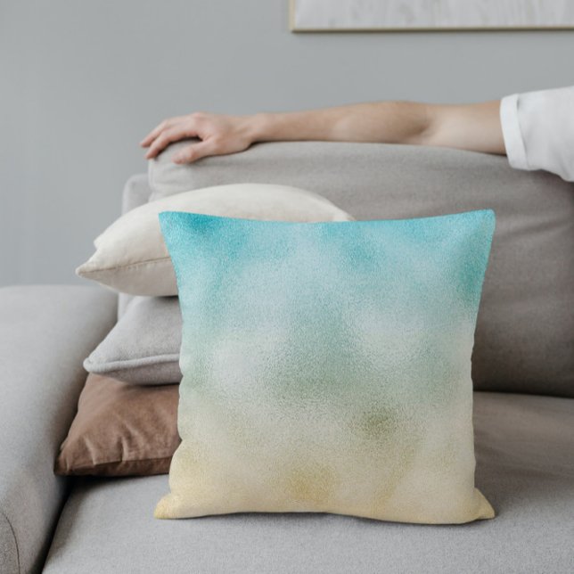 Aqua and Gold Ombre Foil Throw Pillow (Creator Uploaded)