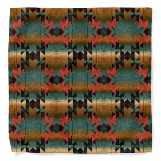 Aqua and Gold Ombre Southwestern Style Bandana (Front)