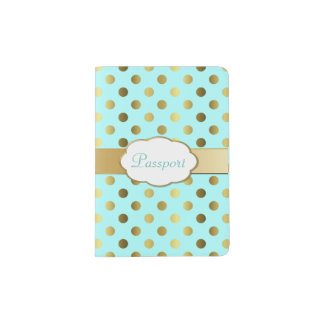 Aqua and Gold Polka Dot Passport Holder